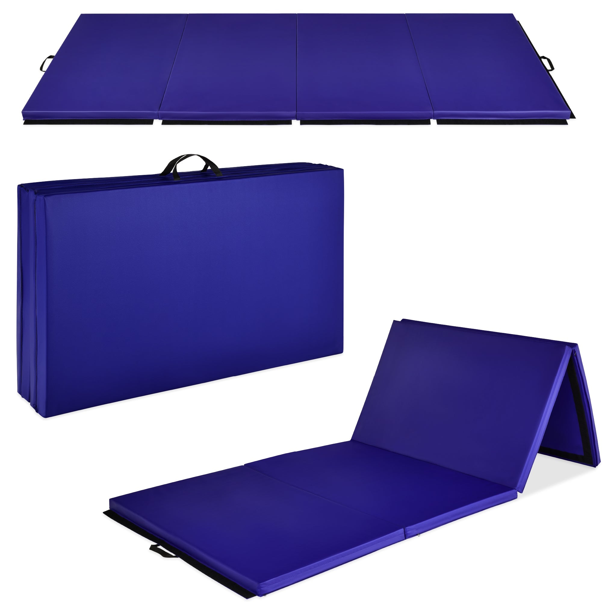 Folding Exercise Fitness Workout Gym Floor Mat w/ Handles - Royal Blue
