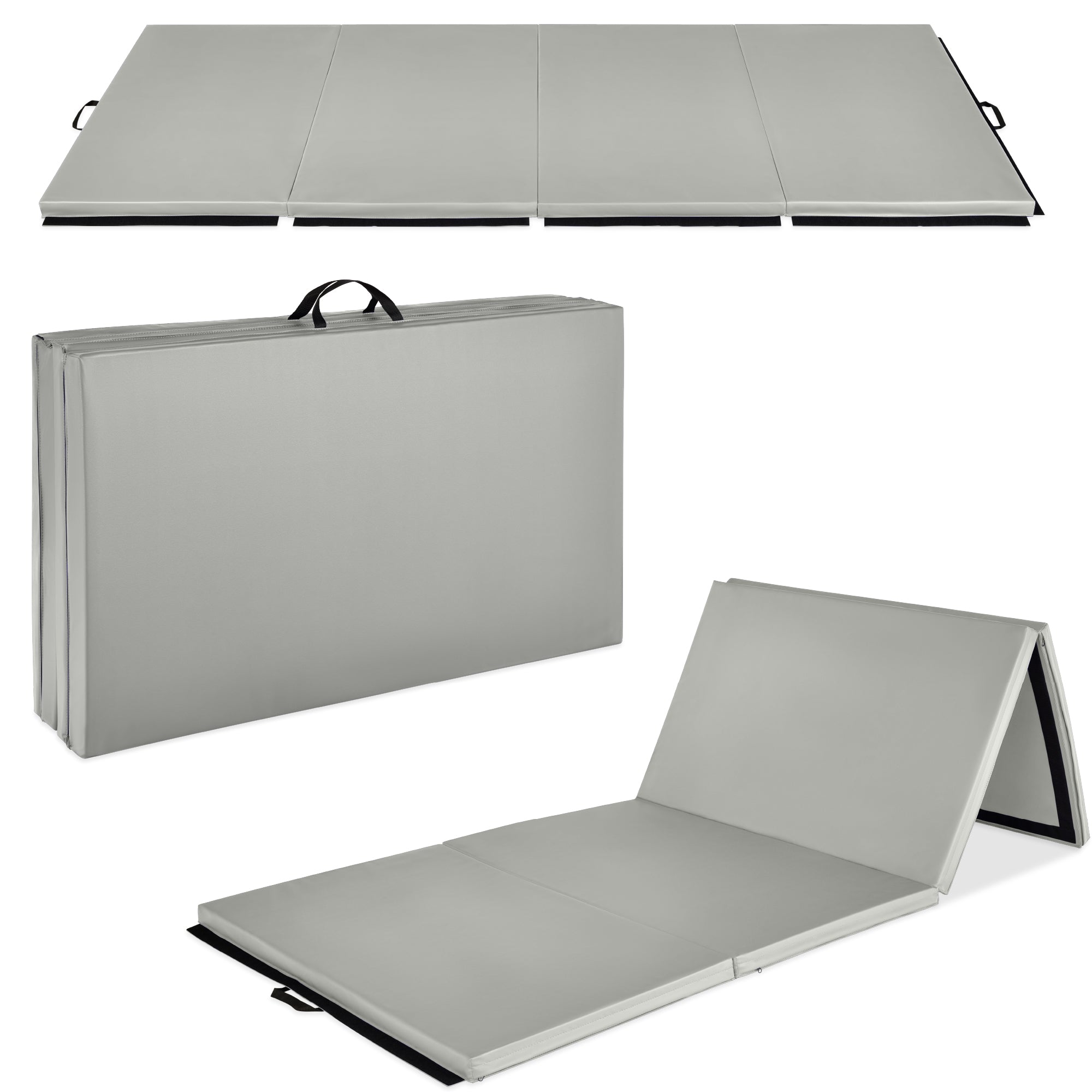 Folding Exercise Fitness Workout Gym Floor Mat w/ Handles - Gray