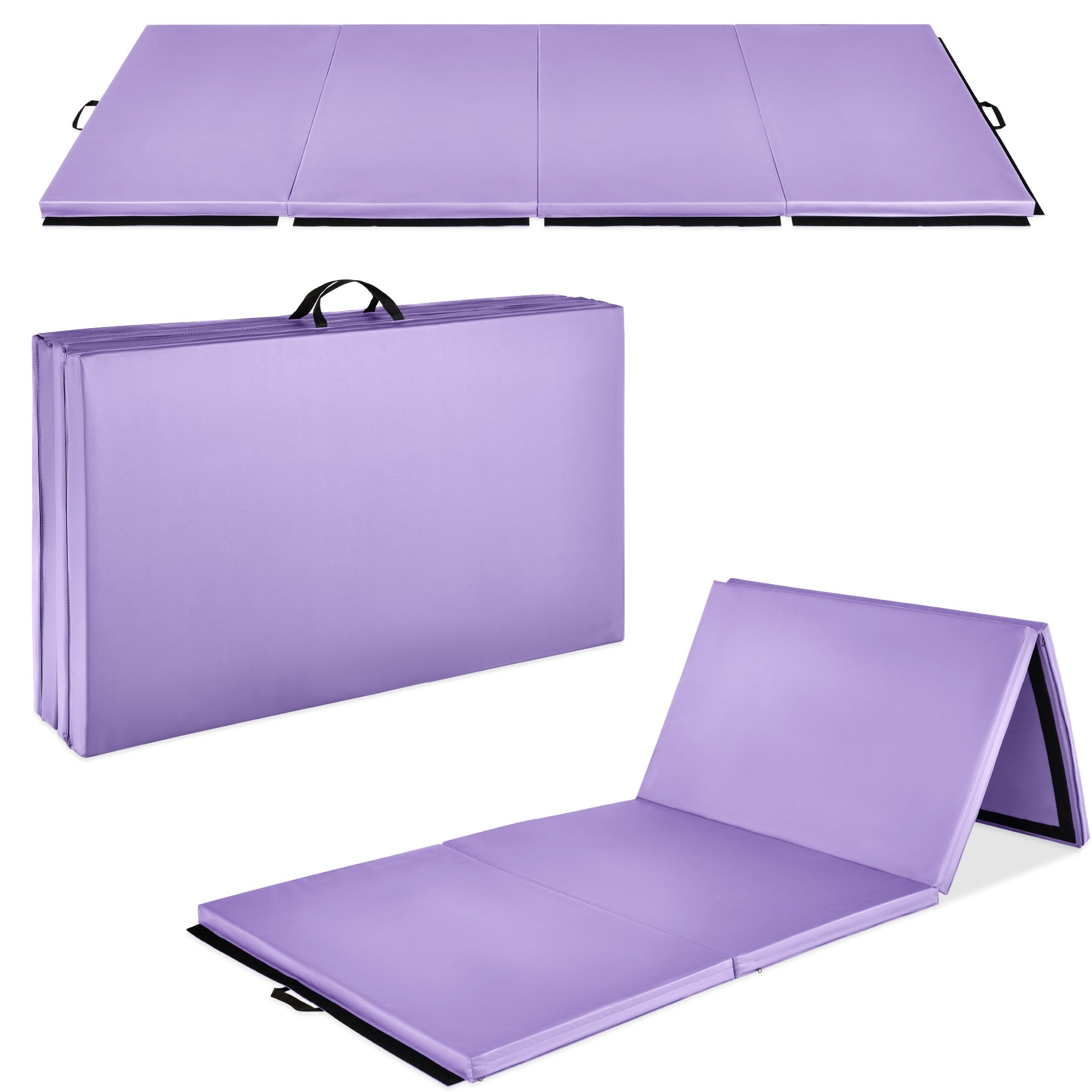 Folding Exercise Fitness Workout Gym Floor Mat w/ Handles - Purple
