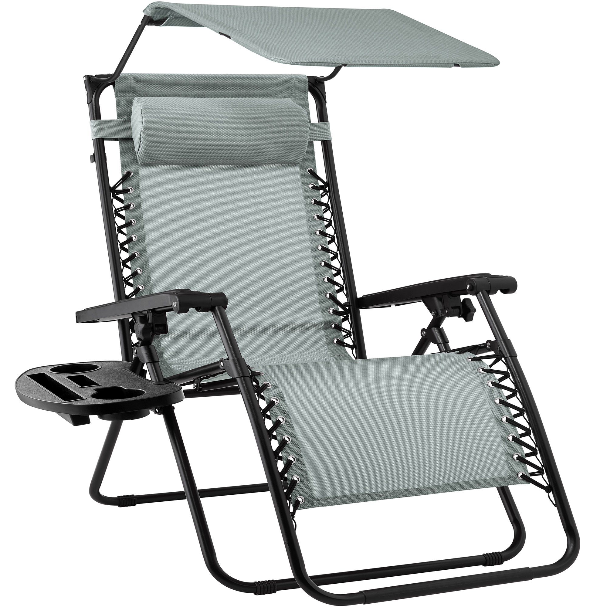 Folding Zero Gravity Recliner Patio Lounge Chair w/ Canopy, Side Tray - Stardew