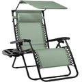 Folding Zero Gravity Recliner Patio Lounge Chair w/ Canopy, Side Tray - Sage Green