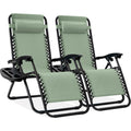 Set of 2 Adjustable Zero Gravity Patio Chair Recliners w/ Cup Holders - Sage Green