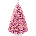 Prelit Pink Christmas Tree, Snow Flocked Full Holiday Decor w/ Metal Base - 6ft