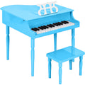 Kids Mini Wooden Grand Piano w/ Lid, Bench, Music Rack, Song Book, Stickers - Light Blue