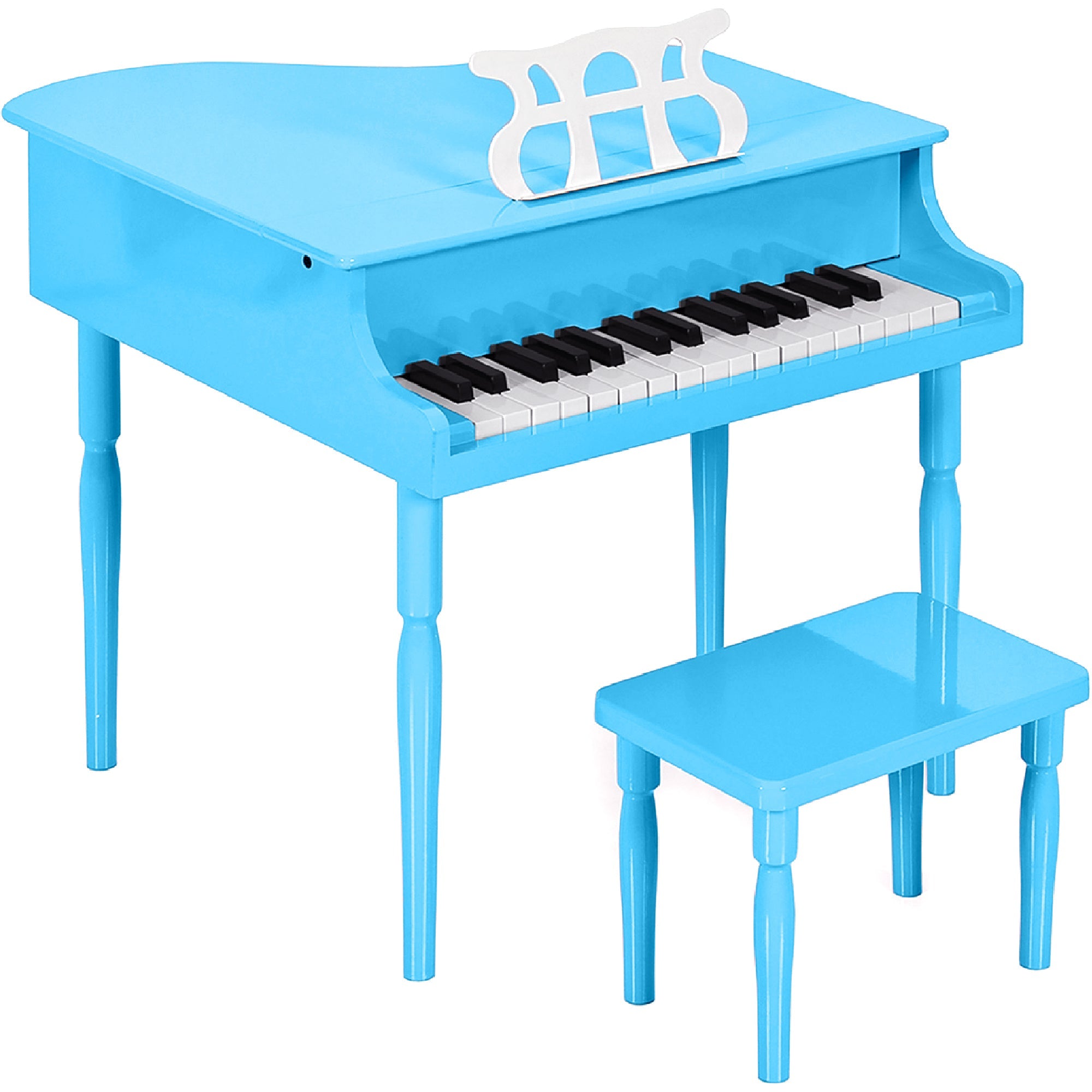 Kids Mini Wooden Grand Piano w/ Lid, Bench, Music Rack, Song Book, Stickers - Light Blue