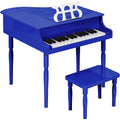 Kids Mini Wooden Grand Piano w/ Lid, Bench, Music Rack, Song Book, Stickers - Dark Blue