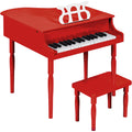 Kids Mini Wooden Grand Piano w/ Lid, Bench, Music Rack, Song Book, Stickers - Red