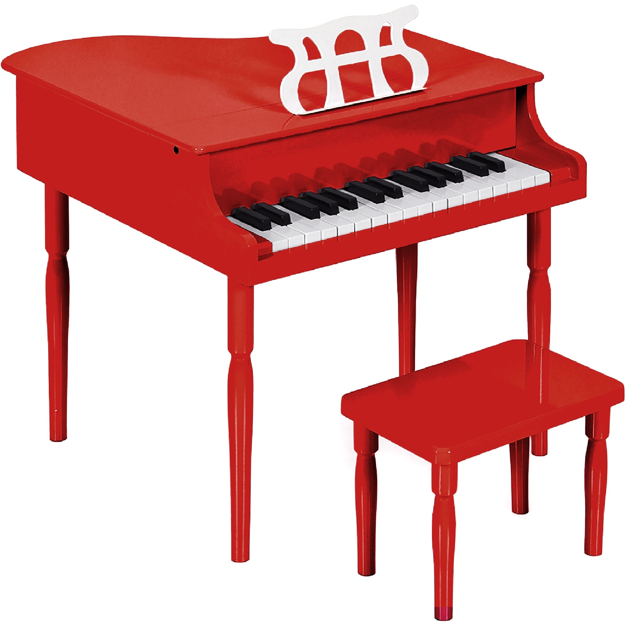 Kids Mini Wooden Grand Piano w/ Lid, Bench, Music Rack, Song Book, Stickers - Red