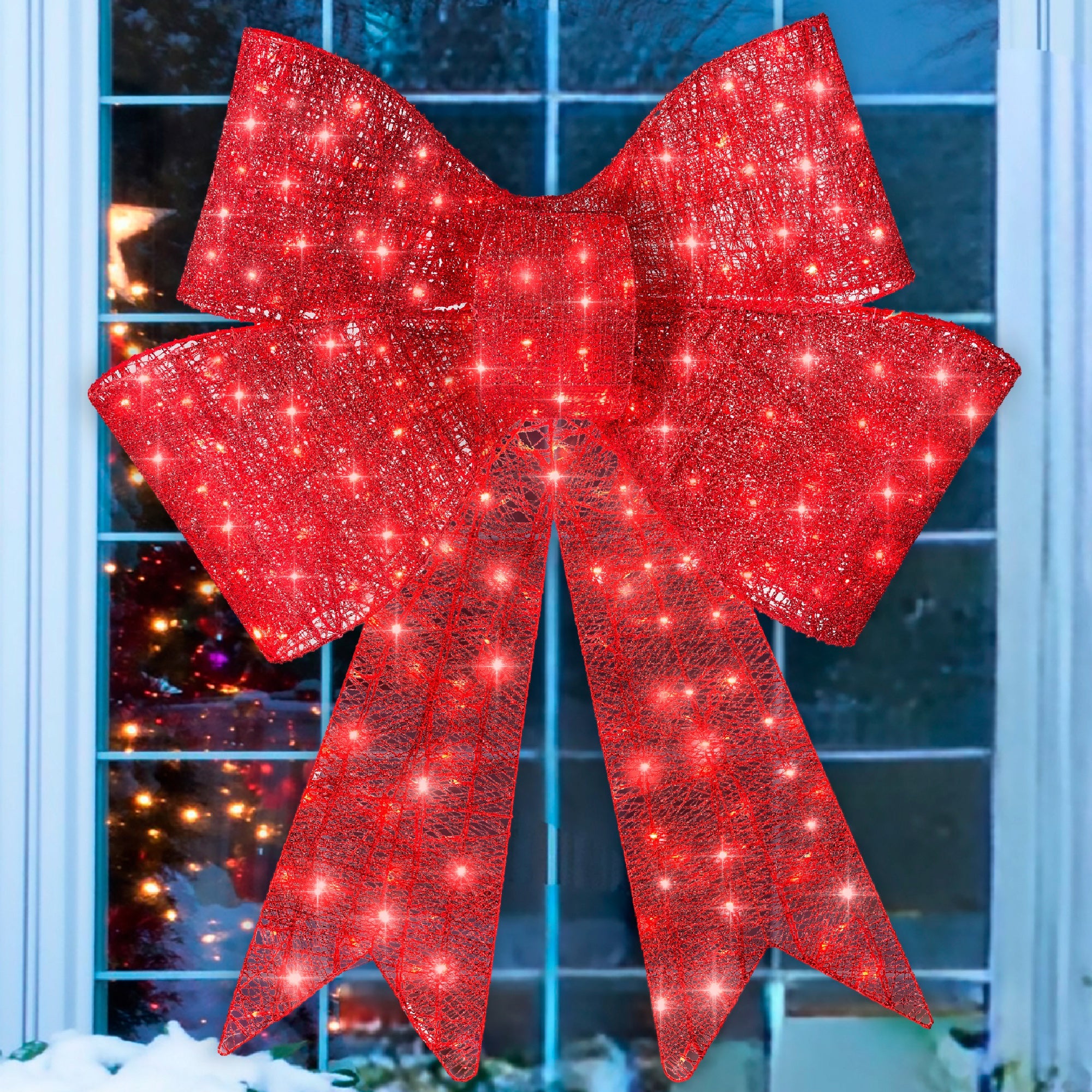 Pre-Lit Large Christmas Bow Decoration, Holiday Decor w/ 8 Functions - 48in