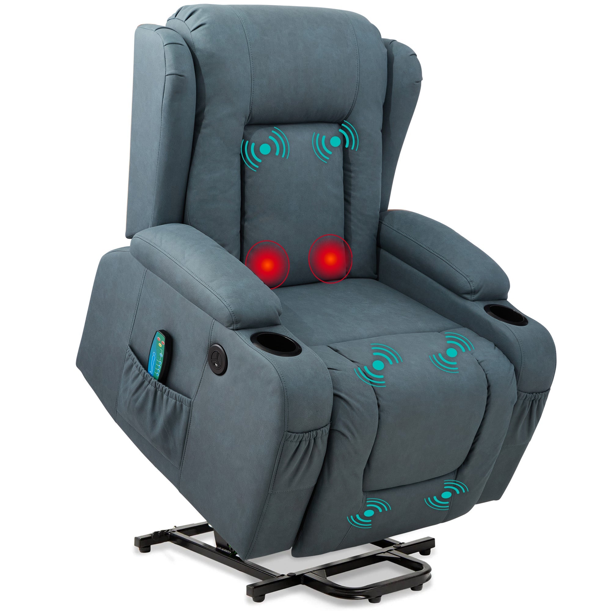 Electric Power Lift Recliner Massage Chair w/ Heat, USB Port, Cupholders - Blue