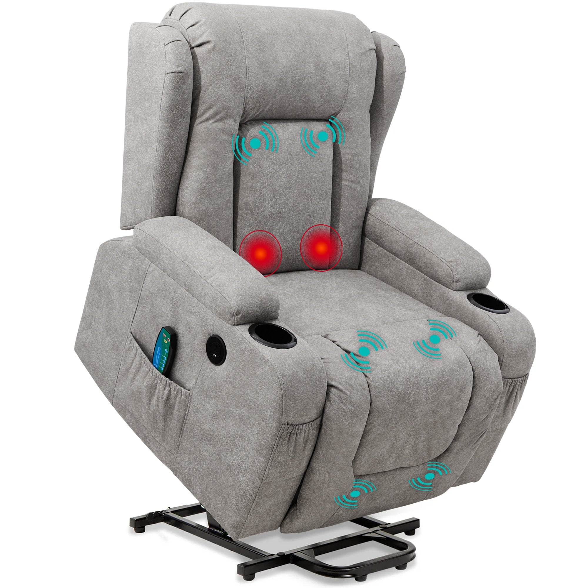Electric Power Lift Recliner Massage Chair w/ Heat, USB Port, Cupholders - Gray