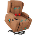 Electric Power Lift Recliner Massage Chair w/ Heat, USB Port, Cupholders - Cognac