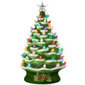XL Pre-Lit Ceramic Christmas Tree Decoration w/ LED Light, Timer - 24in - Flocked/Green