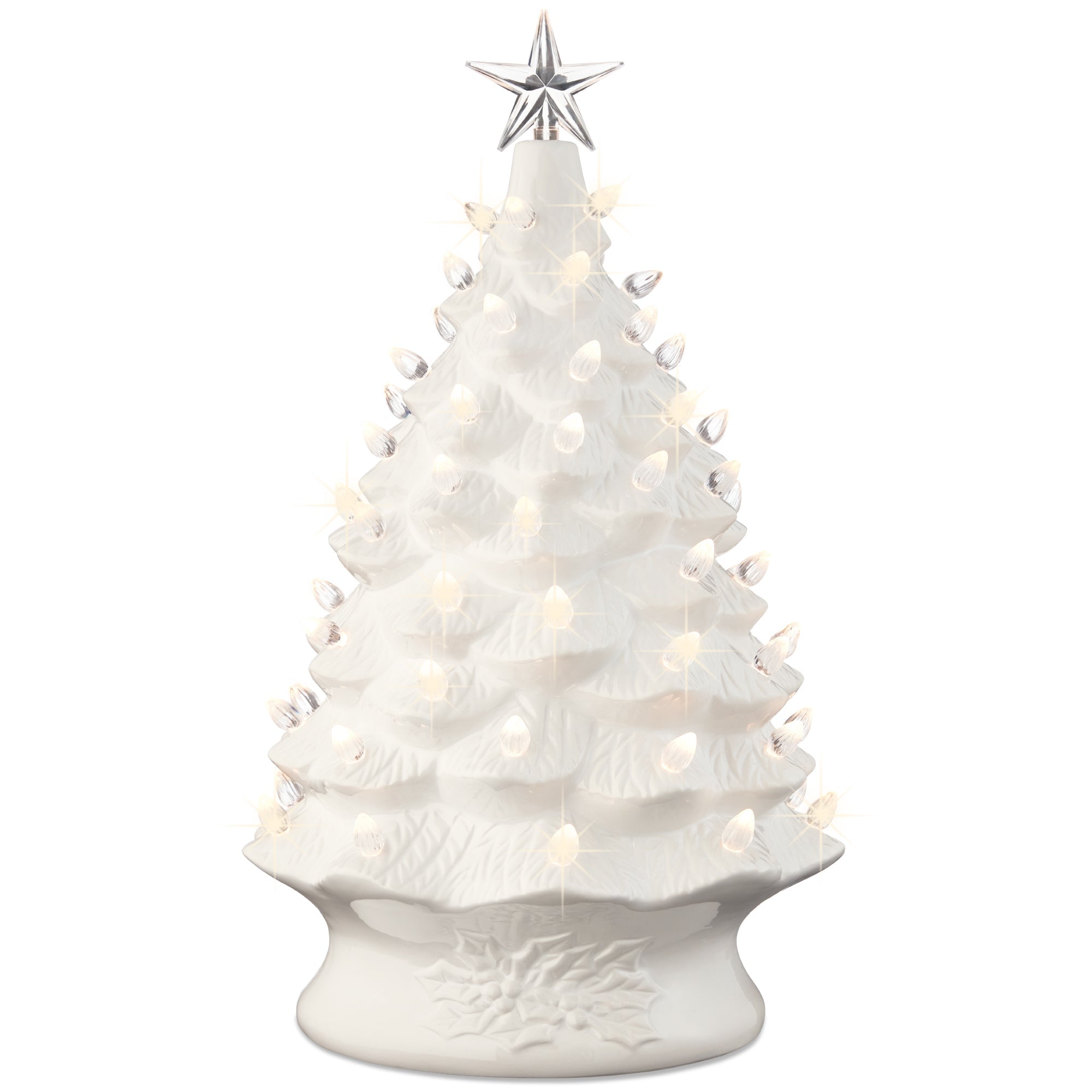XL Pre-Lit Ceramic Christmas Tree Decoration w/ LED Light, Timer - 24in - White