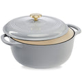 Cast-Iron Dutch Oven Kitchen Cookware w/ Enamel, Handles - 6qt - French Gray