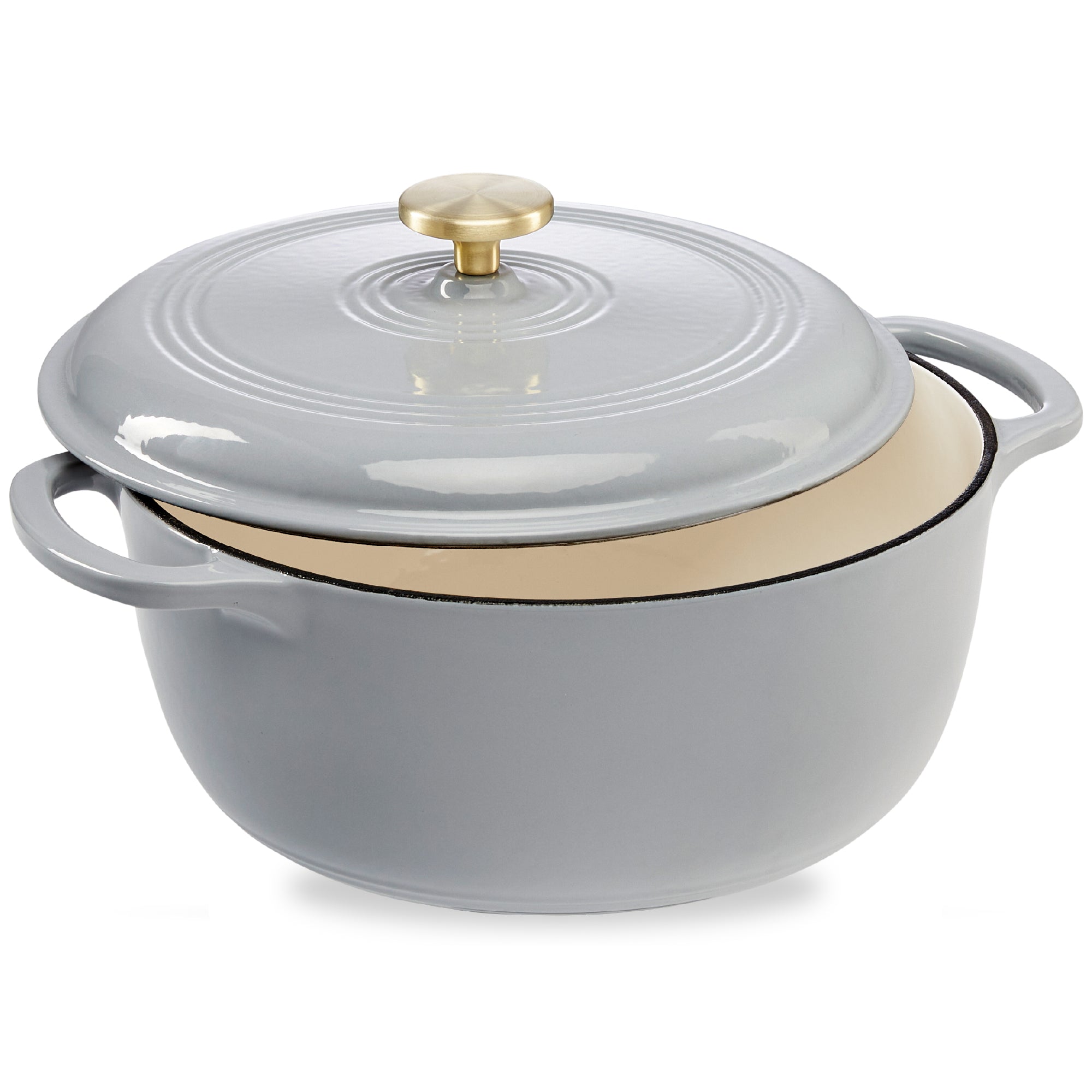 Cast-Iron Dutch Oven Kitchen Cookware w/ Enamel, Handles - 6qt - French Gray