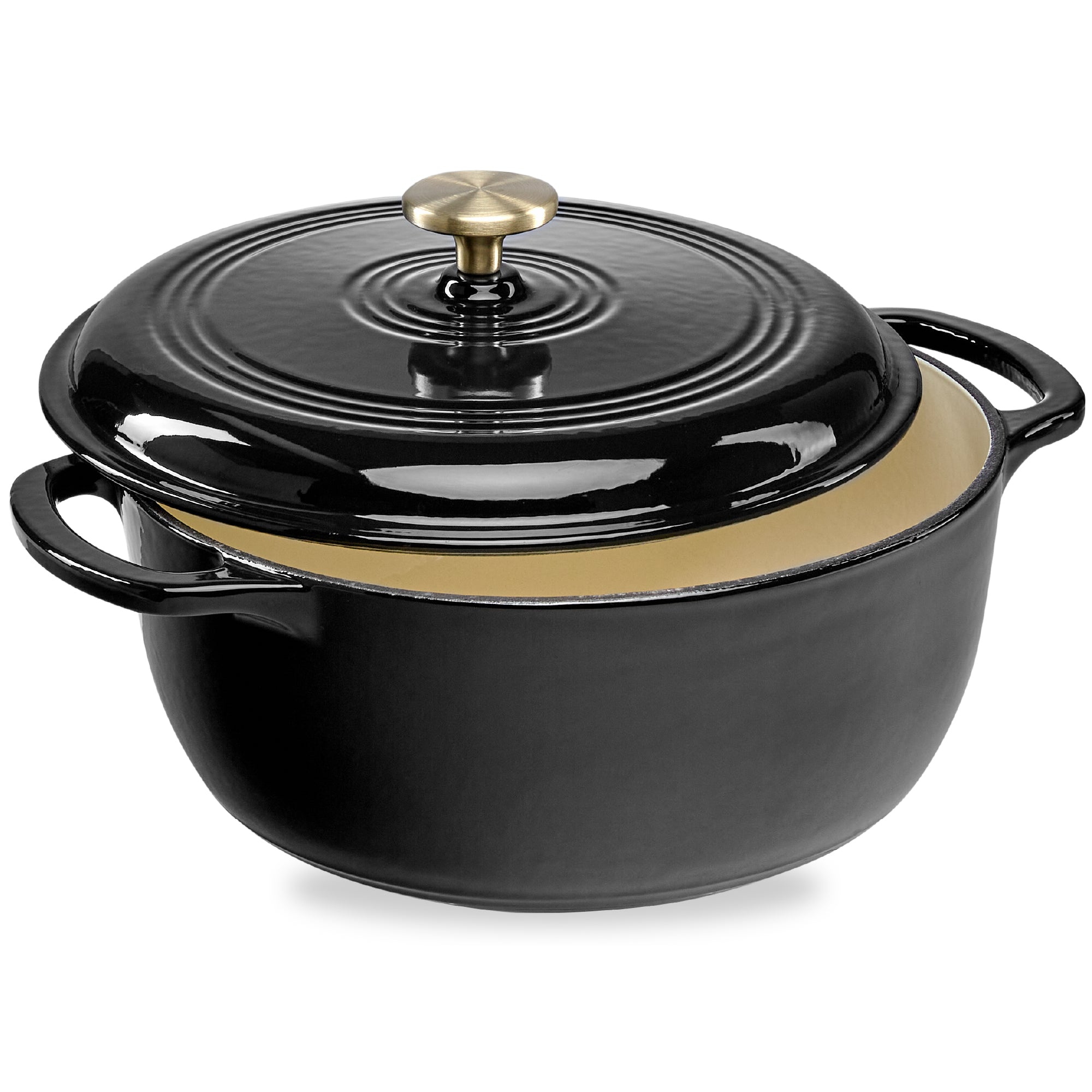 Cast-Iron Dutch Oven Kitchen Cookware w/ Enamel, Handles - 6qt - Black Licorice