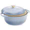 Cast-Iron Dutch Oven Kitchen Cookware w/ Enamel, Handles - 7.5qt - Cornflower Blue