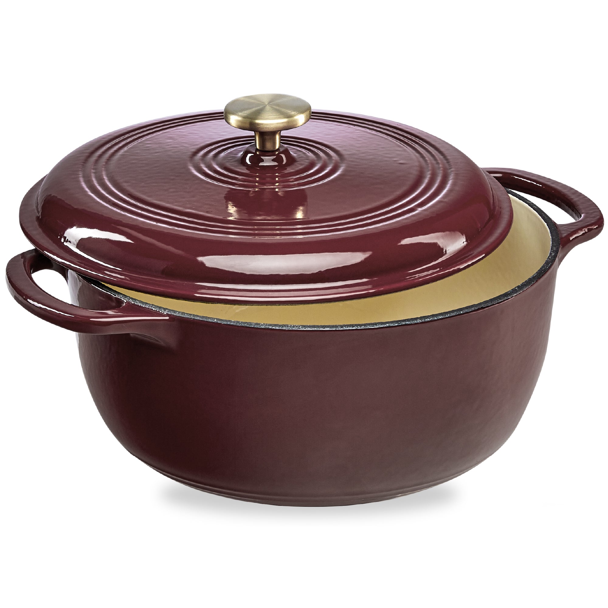 Cast-Iron Dutch Oven Kitchen Cookware w/ Enamel, Handles - 7.5qt - Cabernet Red