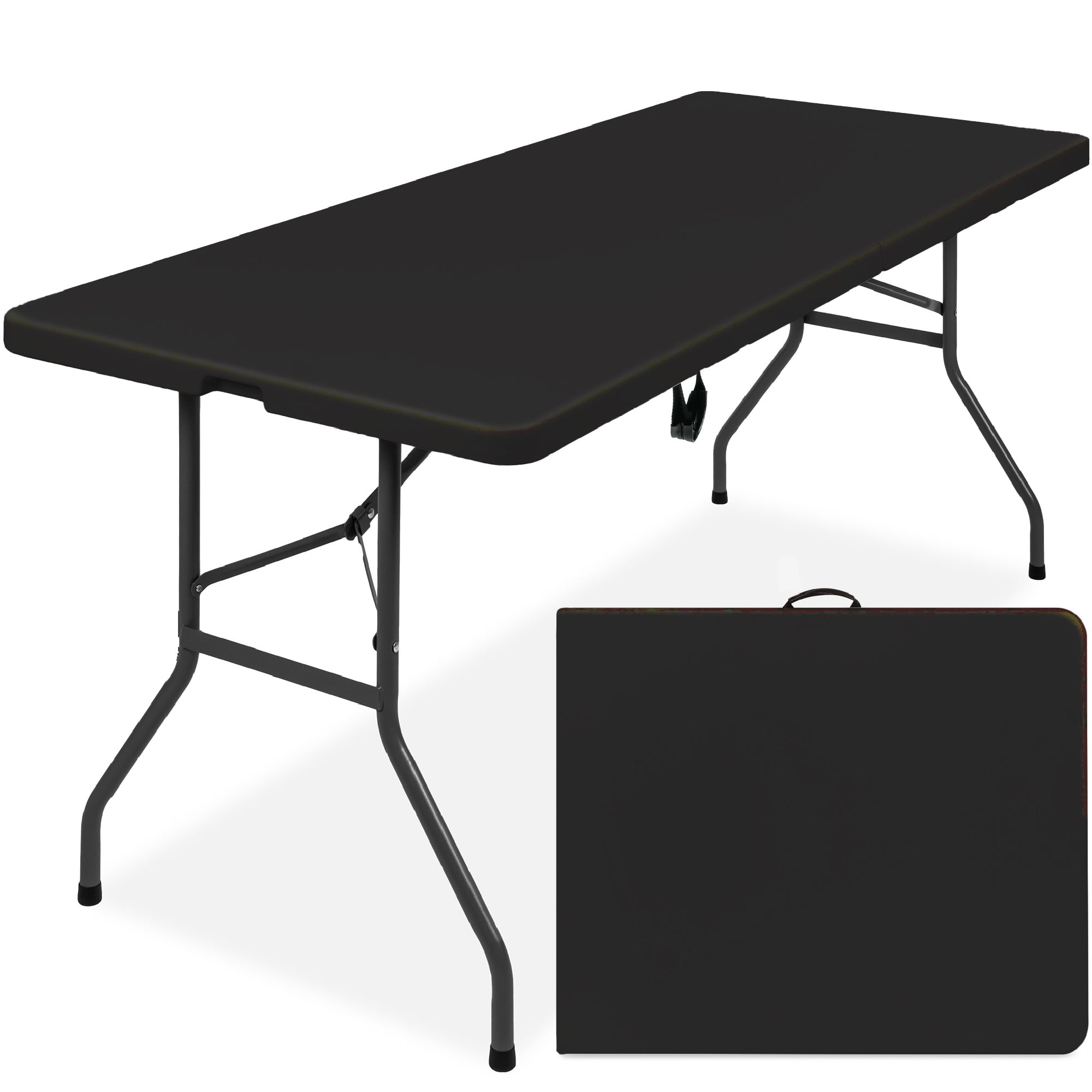 Portable Folding Plastic Dining Table w/ Handle, Lock - 6ft - Black