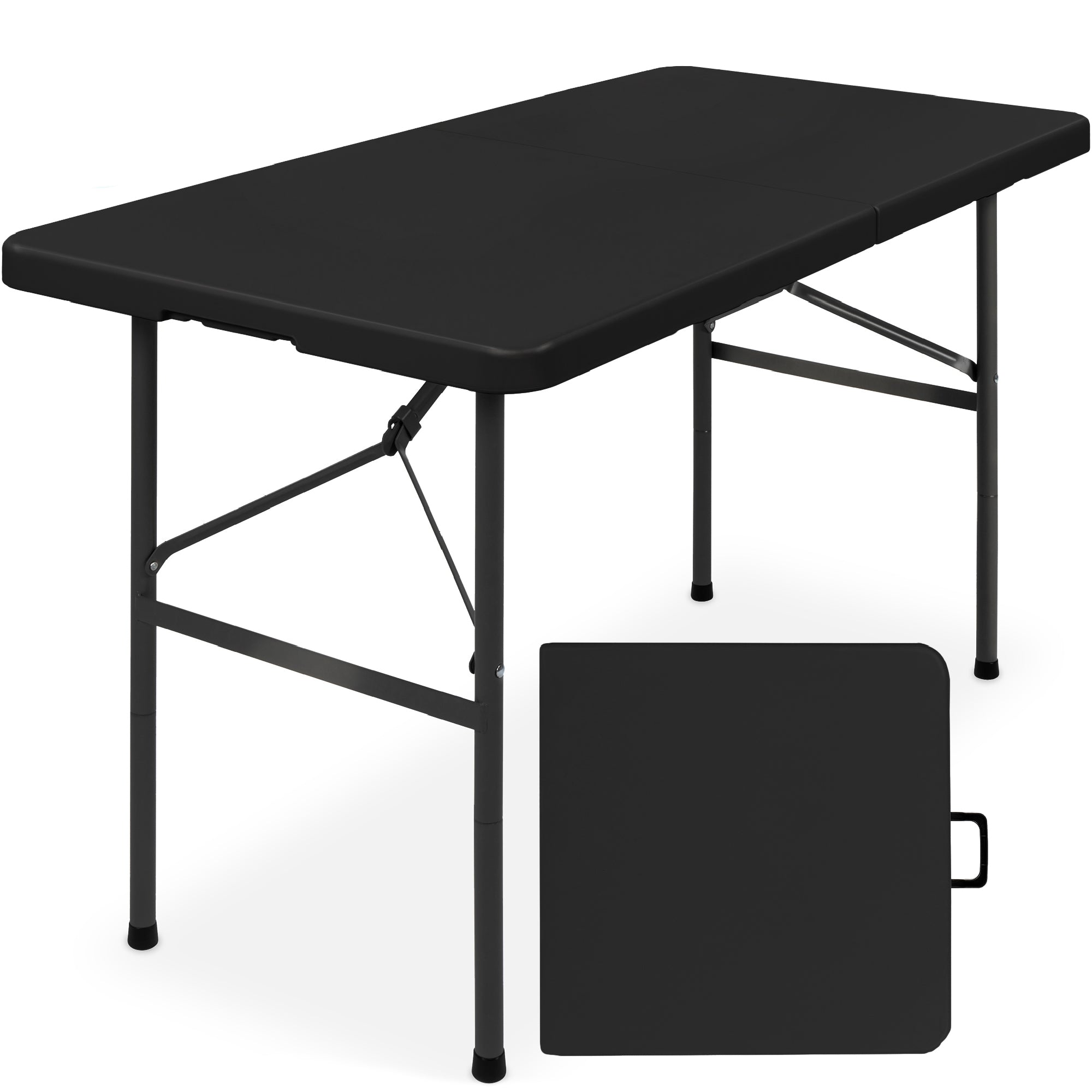Portable Folding Plastic Dining Table w/ Handle, Lock - 4ft - Black
