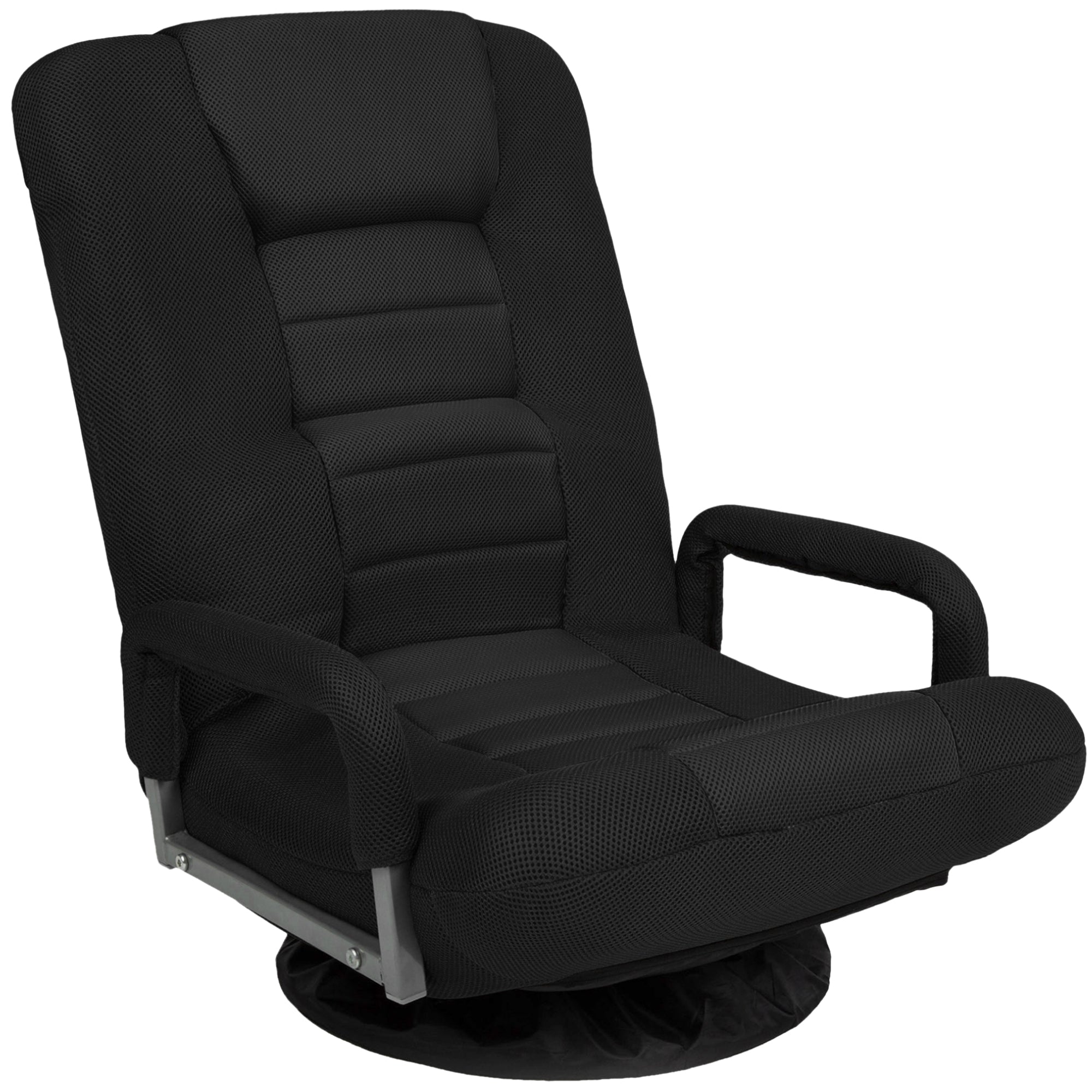 Gaming Floor Chair w/ 360-Degree Swivel, Armrest, Adjustable Backrest - Black/Black