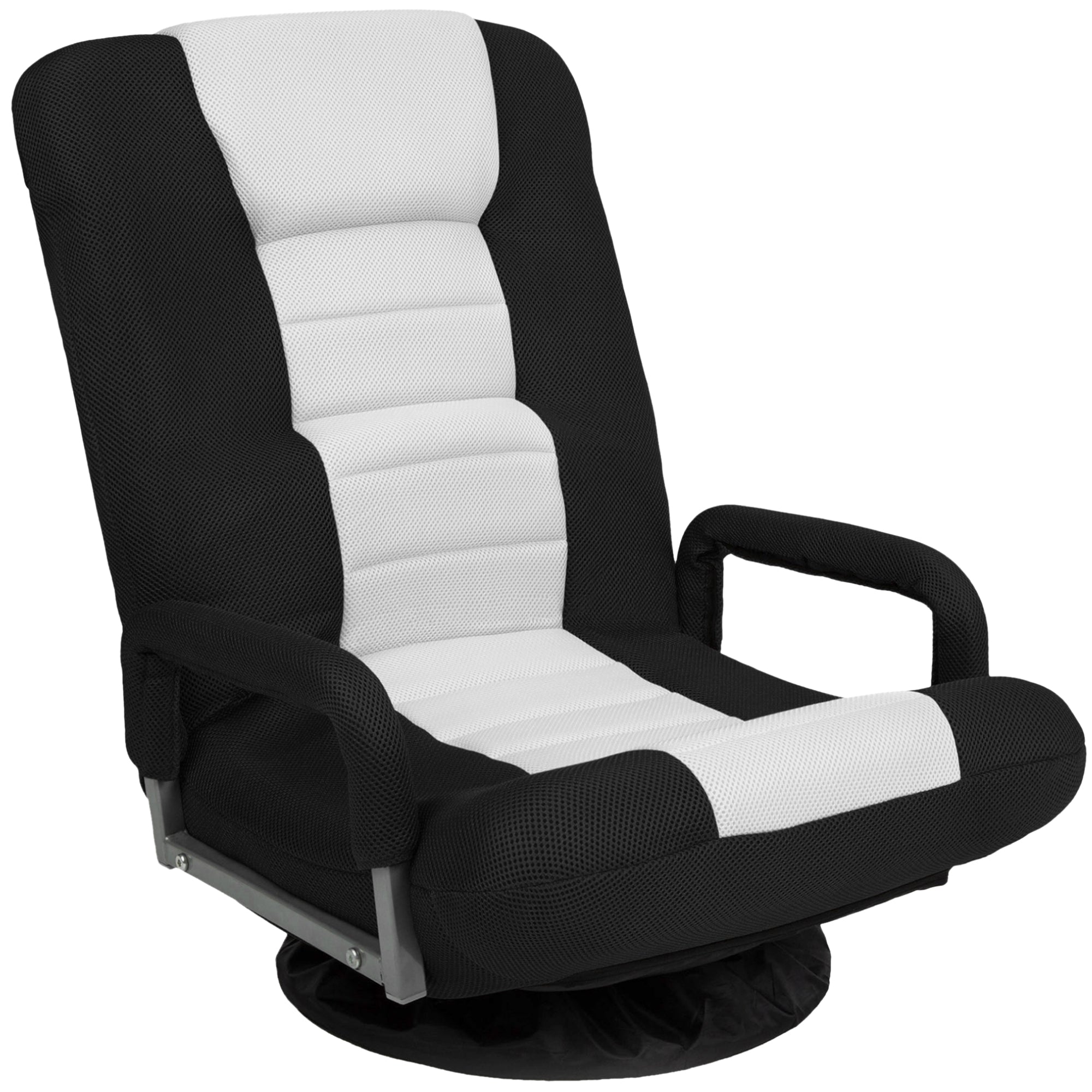 Gaming Floor Chair w/ 360-Degree Swivel, Armrest, Adjustable Backrest - Black/White