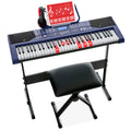 61-Key Beginners Electronic Keyboard Piano Set w/ Lighted Keys, Headphones - Blue