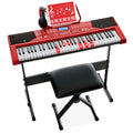 61-Key Beginners Electronic Keyboard Piano Set w/ Lighted Keys, Headphones - Red