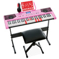 61-Key Beginners Electronic Keyboard Piano Set w/ Lighted Keys, Headphones - Pink