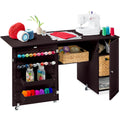 Large Portable Folding Sewing Table Multipurpose Craft Station w/ Wheels - Brown