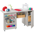 Large Portable Folding Sewing Table Multipurpose Craft Station w/ Wheels - Gray