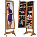 Full Length Freestanding Jewelry Mirror Armoire w/ Velvet Interior - Rustic Brown