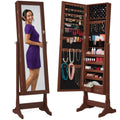Full Length Freestanding Jewelry Mirror Armoire w/ Velvet Interior - Walnut
