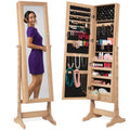 Full Length Freestanding Jewelry Mirror Armoire w/ Velvet Interior - Natural Oak