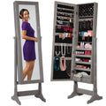 Full Length Freestanding Jewelry Mirror Armoire w/ Velvet Interior - Gray Oak