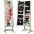 Full Length Freestanding Jewelry Mirror Armoire w/ Velvet Interior - Sage