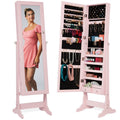 Full Length Freestanding Jewelry Mirror Armoire w/ Velvet Interior - Dusty Pink