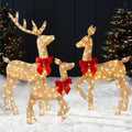 3-Piece Lighted Christmas Deer Set Outdoor Decor with 175 LED Lights - Gold