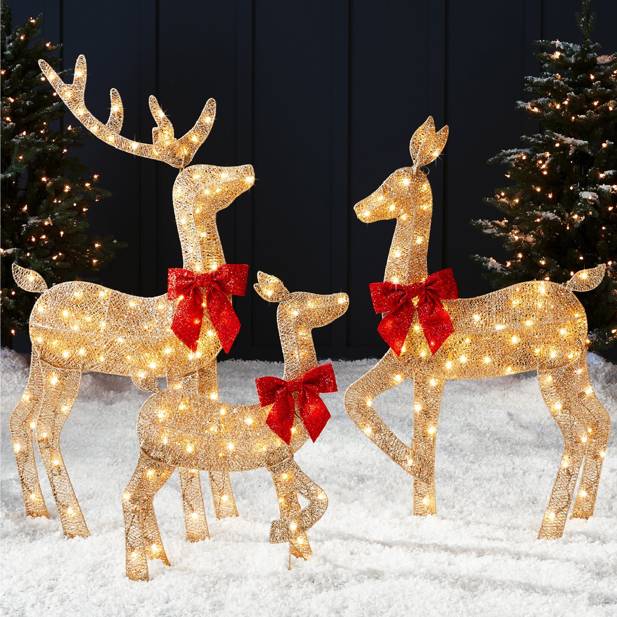 3-Piece Lighted Christmas Deer Set Outdoor Decor with 175 LED Lights - Gold