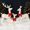 3-Piece Lighted Christmas Deer Set Outdoor Decor with 175 LED Lights - White