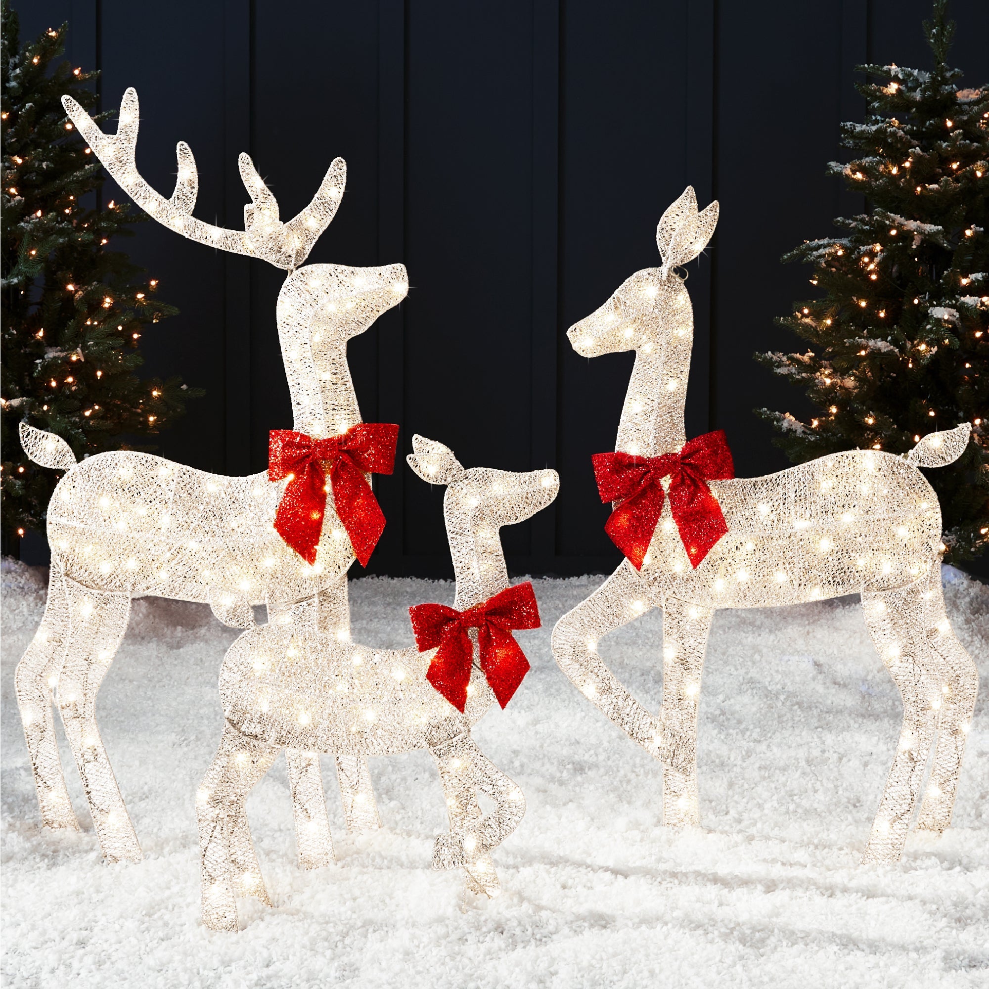 3-Piece Lighted Christmas Deer Set Outdoor Decor with 175 LED Lights - White