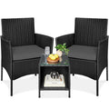 3-Piece Outdoor Patio Wicker Bistro Set w/ Side Storage Table - Black/Gray