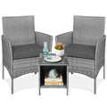 3-Piece Outdoor Patio Wicker Bistro Set w/ Side Storage Table - Gray/Gray