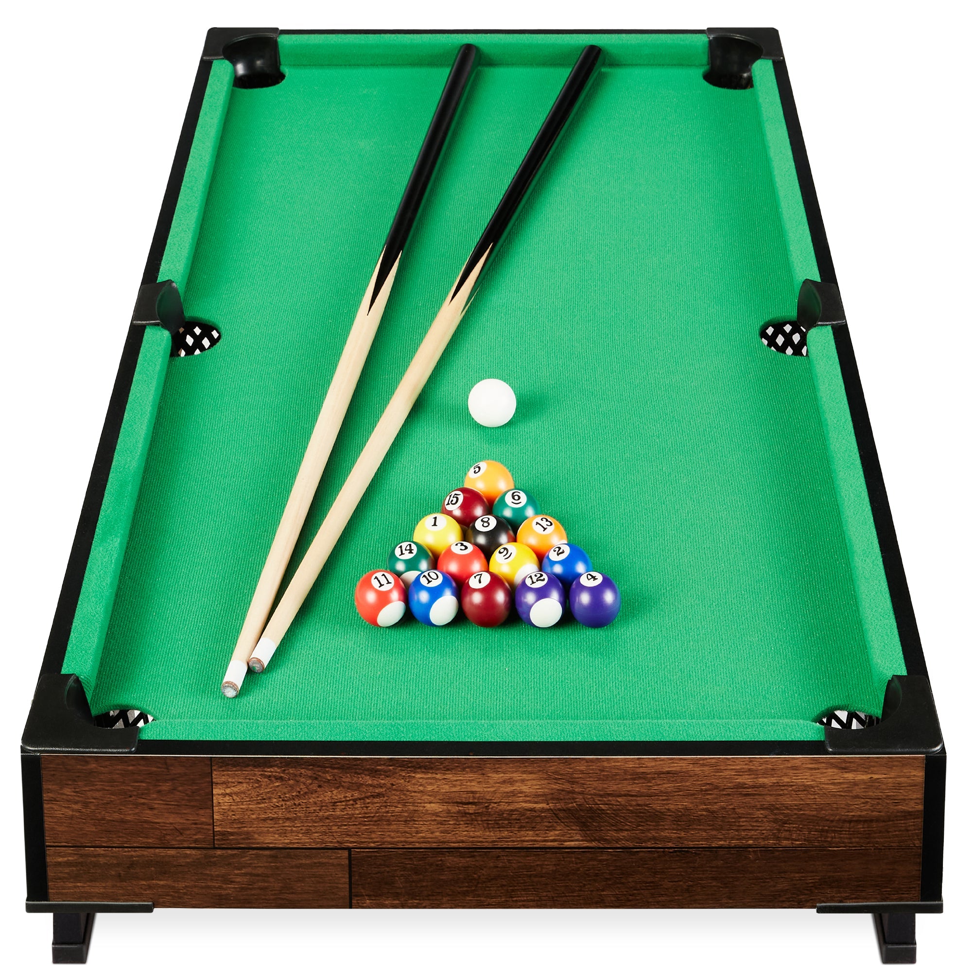 Tabletop Billiard Set, Pool Arcade Game Table w/ 2 Cues, Storage Bag - 40in - Walnut