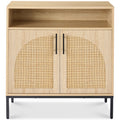 2-Door Rattan Cabinet, Buffet, w/ Cord Cutout & Storage Shelf, Natural - Natural