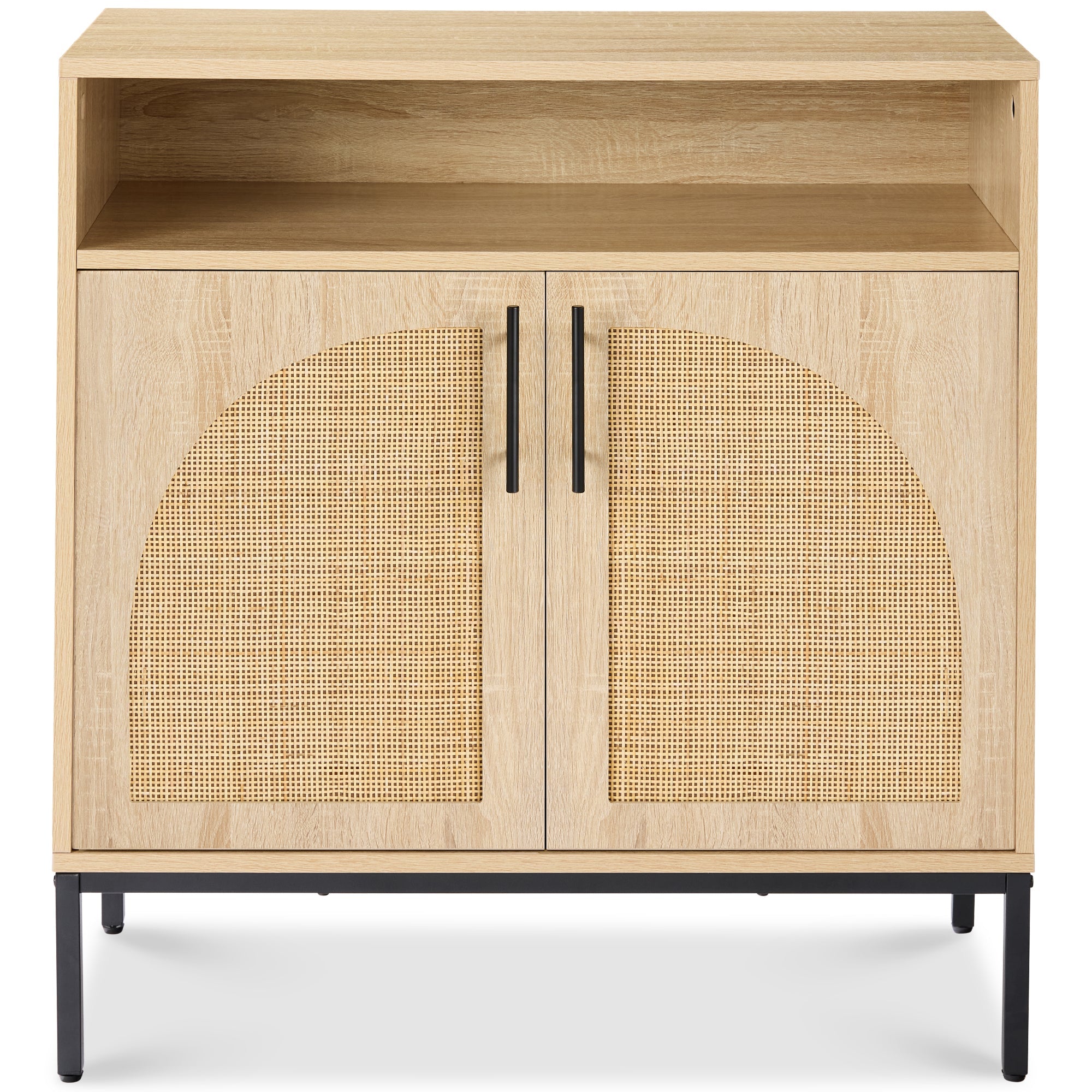 2-Door Rattan Cabinet, Buffet, w/ Cord Cutout & Storage Shelf, Natural - Natural