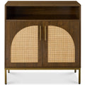 2-Door Rattan Cabinet, Buffet, w/ Cord Cutout & Storage Shelf, Natural - Brown