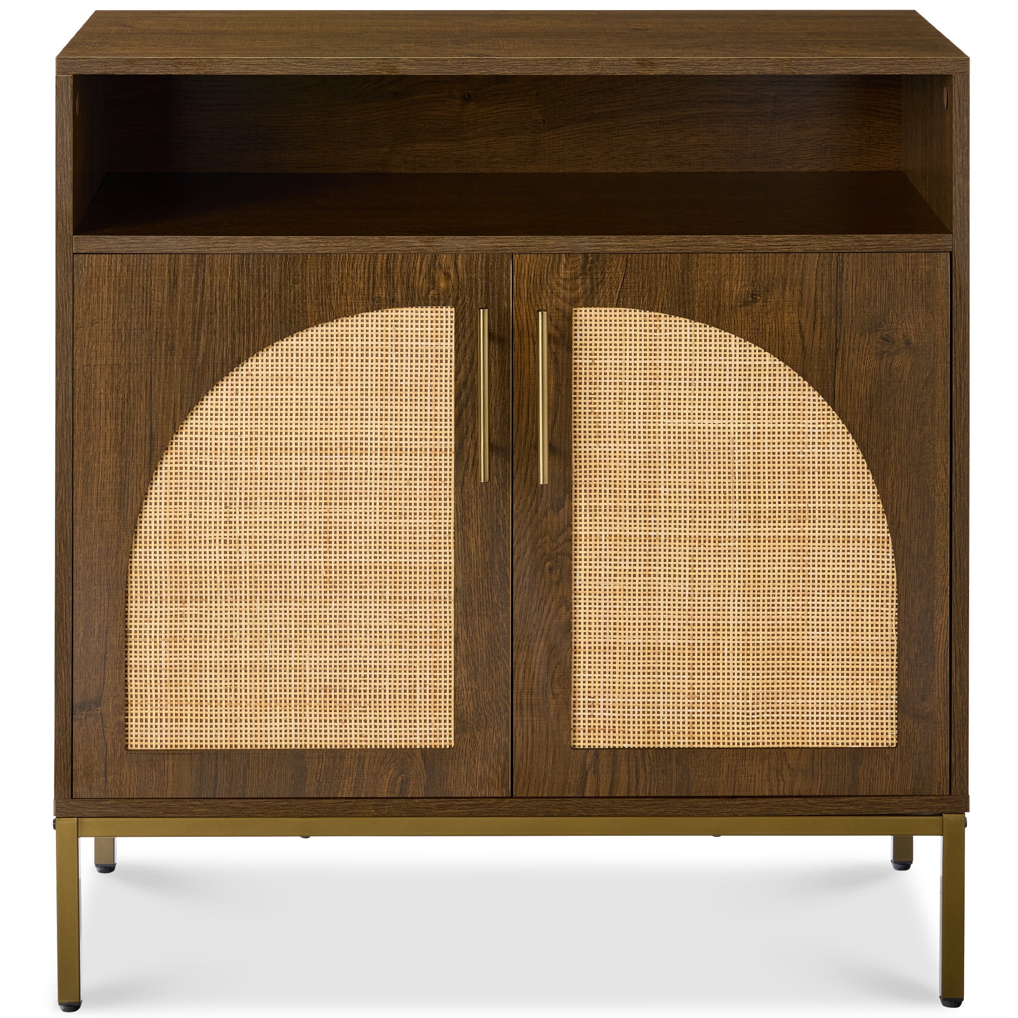 2-Door Rattan Cabinet, Buffet, w/ Cord Cutout & Storage Shelf, Natural - Brown
