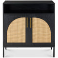 2-Door Rattan Cabinet, Buffet, w/ Cord Cutout & Storage Shelf, Natural - Black